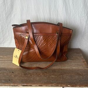 Patricia Nash Woven Leather Shoulder Bag in Warm Brown